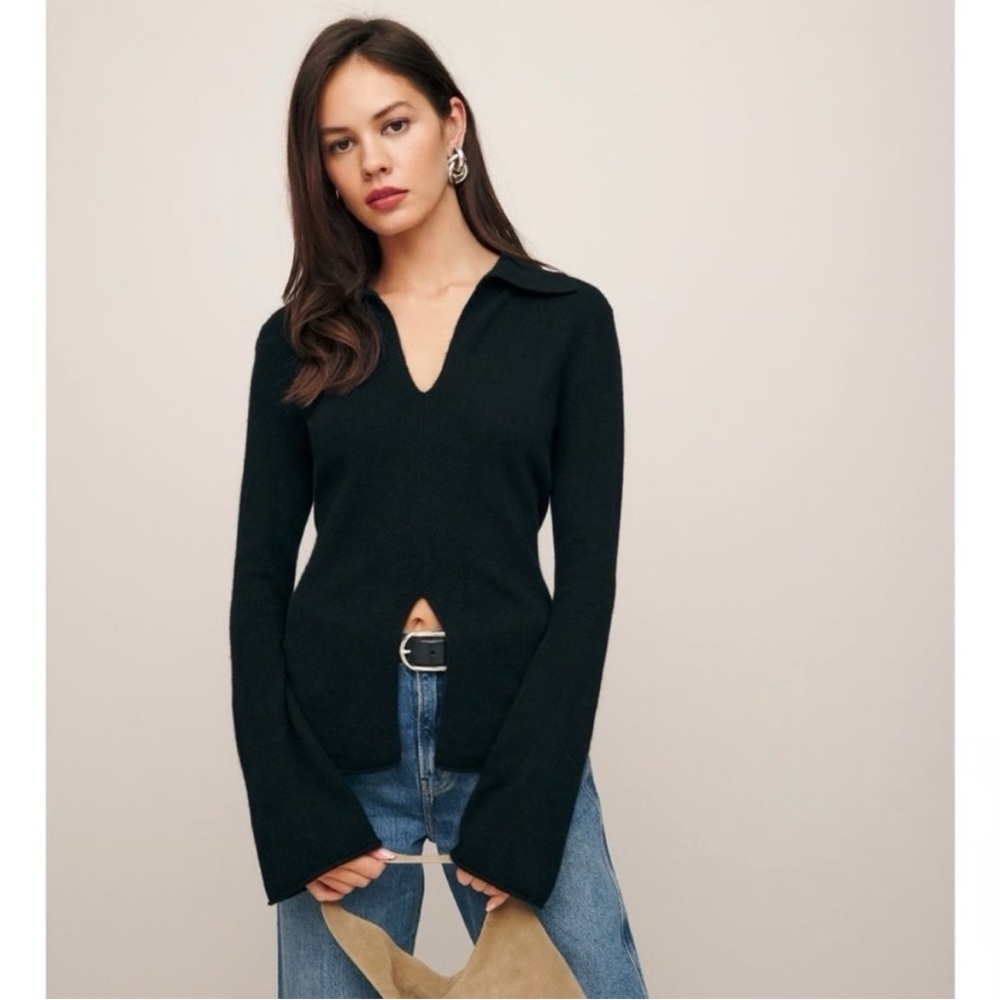NWT Reformation Jade Cashmere Collared Sweater Black M